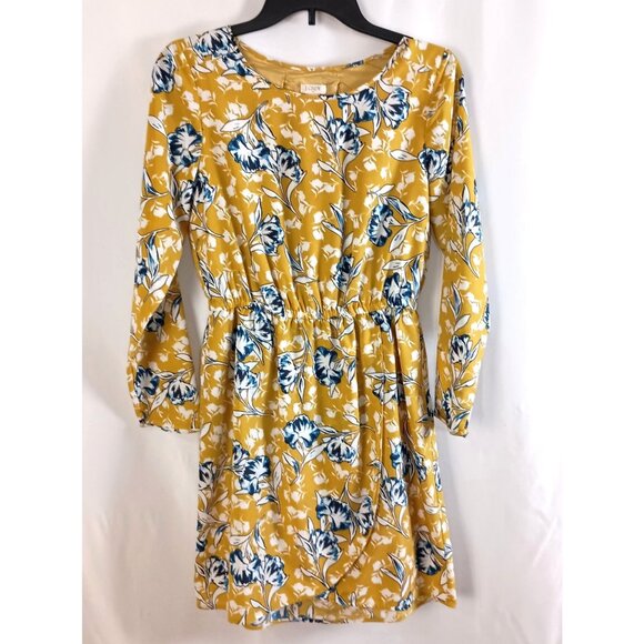 J. Crew Tulip Skirt Waist Defined Dress Yellow Floral Long Sleeve Sz 2 - Picture 1 of 8